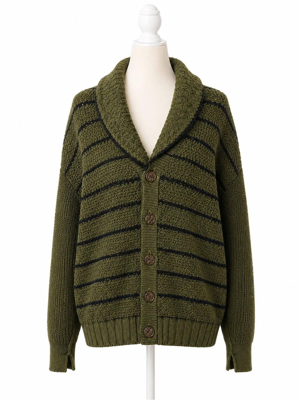 Vintage Rabhor Men’s S 100% Wool Cardigan Sweater Olive Green Shawl Collar
